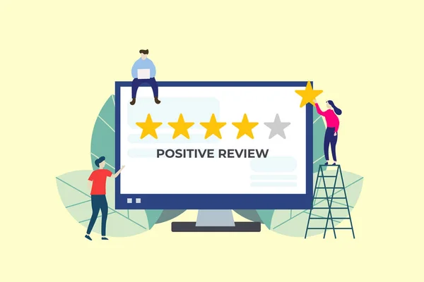 Valutazione positiva a cinque stelle. review stars vector illustration concept for web landing page template, banner, flyer e presentazione — Vettoriale Stock