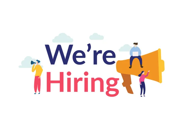 We are hiring illustration concept. Employee Recruitment with tiny people character for web landing page template, banner, flyer and presentation — 스톡 벡터