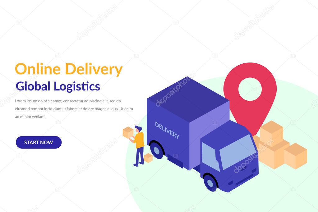 Online Cargo Tracking Delivery Application concept for web landing page template, banner, flyer, card and presentation