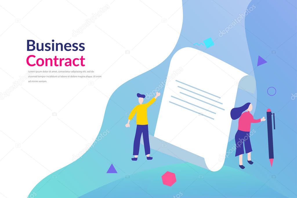 Business concept vector illustration, agreement of parties, signing documents concept for web landing page template, banner, flyer, card and presentation