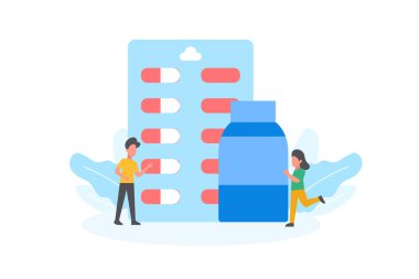 Pankart, kart, kitap illüstrasyonu ve Web İniş Sayfası için antibiyotik koruma konsepti vektör ilülasyonu kavramı