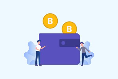 Web iniş sayfası şablonu, afiş, broşür ve sunum için Bitcoin cüzdan illüstrasyon kavramı