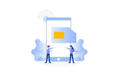 Web İniş sayfası şablonu, afişi, broşürü ve sunumu için Sim Card ilüstrasyon kavramı