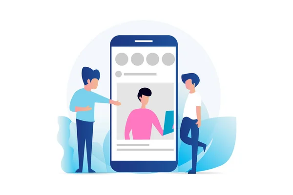 Profil des médias sociaux. illustration de concept vectoriel de marketing des médias sociaux, femme heureuse et les hommes donnent comme commentaire sur Instagram, peut utiliser pour, page d'accueil, modèle, ui, web, page d'accueil, affiche — Image vectorielle