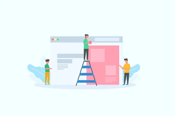 Crea tu propio sitio web. Diseño y desarrollo web. Sitio bajo concepto de construcción concepto de ilustración vectorial para la plantilla de landing page web, banner, volante y presentación — Vector de stock