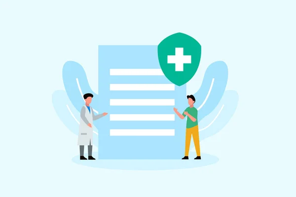 Seguro de salud. concepto de ilustración de vector de consulta médica para plantilla de página de destino web, banner, volante y presentación — Archivo Imágenes Vectoriales