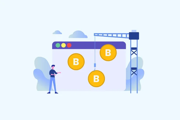 Bitcoin gruvdrift illustration koncept för webb landning sida mall, banner, flygblad och presentation — Stock vektor