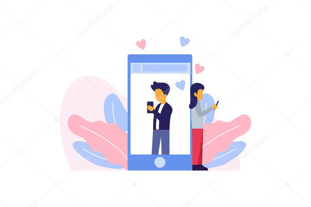 Online dating and social networking, virtual relationships concept vector illustration concept for web landing page template, banner, flyer and presentation