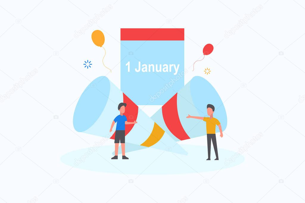 Happy New Year vector illustration concept for web landing page template, banner, flyer and presentation