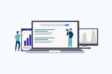 Arama motoru sıralaması - Web iniş sayfası şablonu, afişi, broşürü ve sunumu için arama motoru analitik çizim kavramı