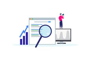 Anahtar sözcük araştırması, web iniş sayfası şablonu, afiş, broşür ve sunum için resimleme konsepti sıralaması