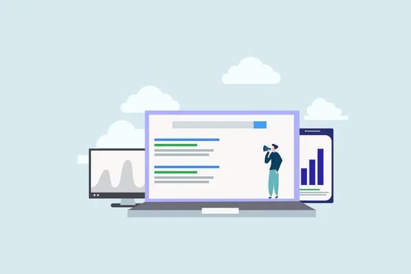 Seo büyümesi. Web iniş sayfası şablonu, afiş, broşür ve sunum için arama motoru sıralama illüstrasyon kavramı