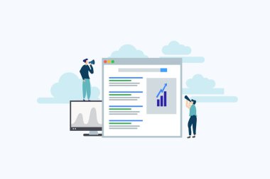 Arama motoru sıralaması - Web iniş sayfası şablonu, afişi, broşürü ve sunumu için arama motoru analitik çizim kavramı