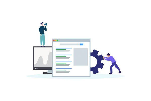 Seo analizi. Web iniş sayfası şablonu, afişi, broşürü ve sunumu için iş analizi konsepti illüstrasyon kavramı