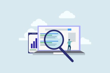 Seo büyümesi. Web iniş sayfası şablonu, afiş, broşür ve sunum için arama motoru sıralama illüstrasyon kavramı