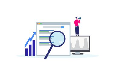 Anahtar sözcük araştırması, web iniş sayfası şablonu, afiş, broşür ve sunum için resimleme konsepti sıralaması