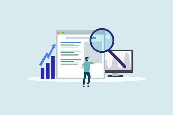 Seo büyümesi. Web iniş sayfası şablonu, afiş, broşür ve sunum için arama motoru sıralama illüstrasyon kavramı