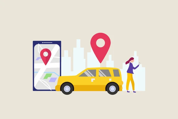 Araba paylaşım servisi. Web iniş sayfası şablonu, afiş, broşür ve sunum için mobil şehir ulaşım vektör ilüstrasyon kavramı.