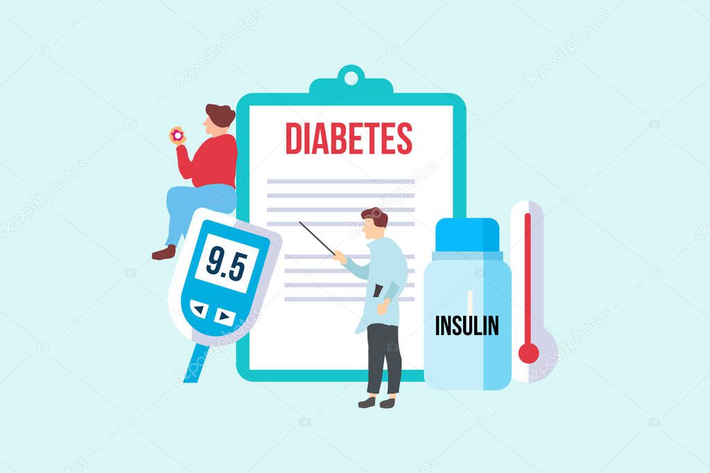 Diabetes patient concept with tiny people character for web landing page template, banner, flyer and presentation