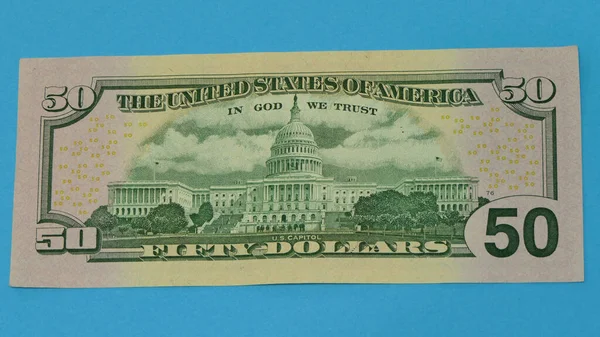 Una Bella Nuova Banconota Denaro Americano Cinquanta Dollari Lato Posteriore — Foto Stock