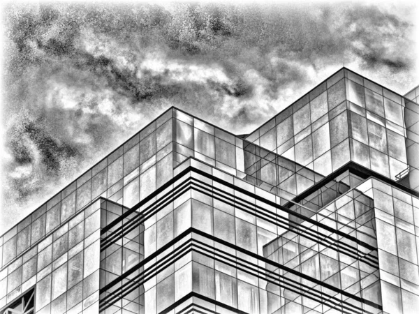 灰色建筑物背景上的灰云图形 — 图库照片
