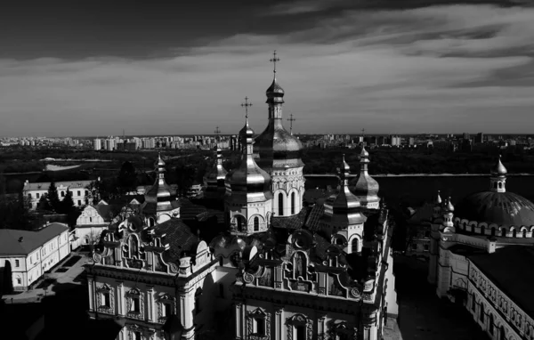 A beautiful panorama of the domes of Orthodox churches.