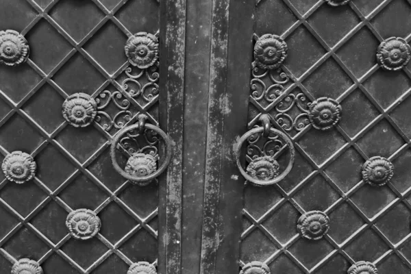 Parte Das Portas Ferro Decoradas Com Vários Elementos Decorativos — Fotografia de Stock