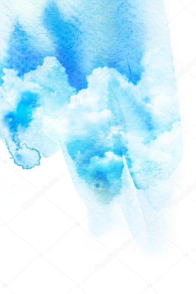 Watercolor illustration of blue sky with cloud.