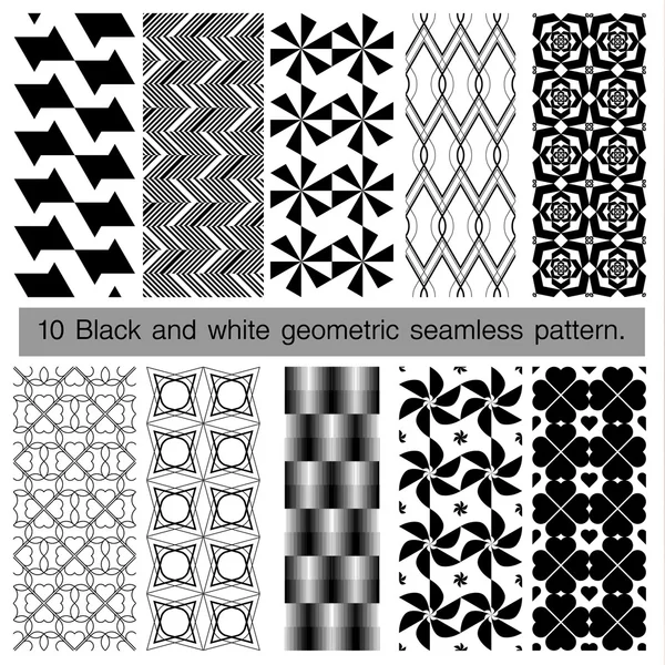 Collection de motifs géométriques sans couture noir et blanc . — Image vectorielle