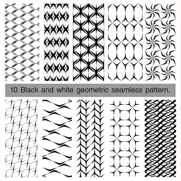 Samling av svarta och vita geometriska seamless mönster. — Stock vektor