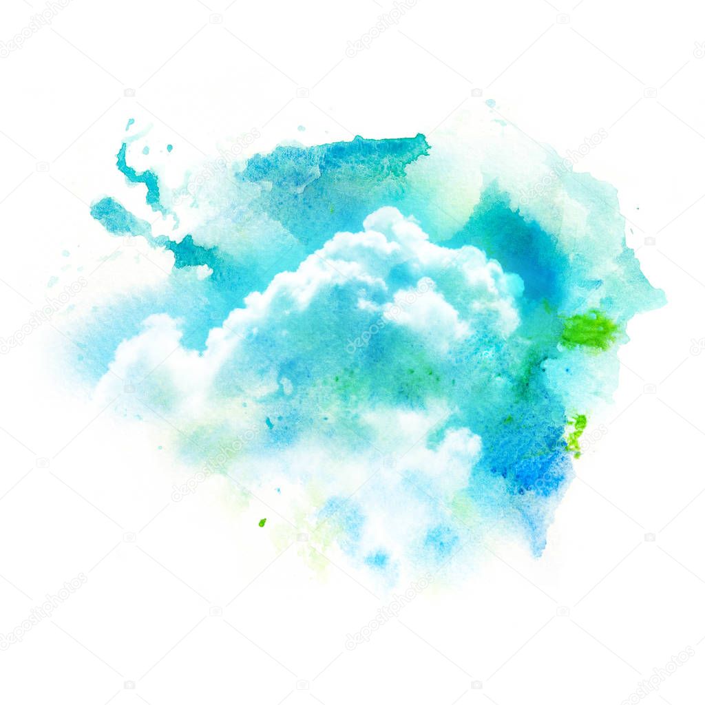 Watercolor illustration of sky with cloud.