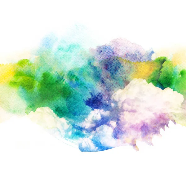 Ilustração aquarela do céu com nuvem . — Fotografia de Stock