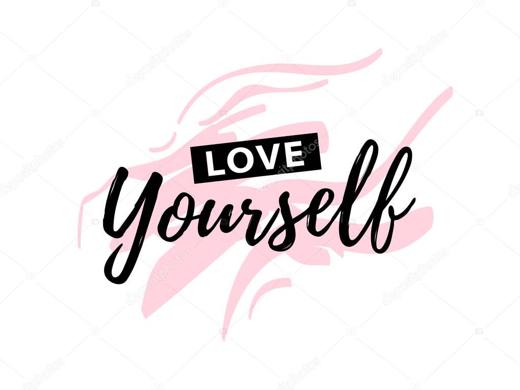 Love yourself quote. Modern beauty text with heart.