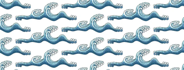 波状无缝图案白色背景上的蓝色海浪 — 图库矢量图片