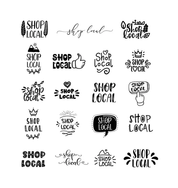 LOCAL Shop el çizimi karalamalar rozetler, logo, simgeler.