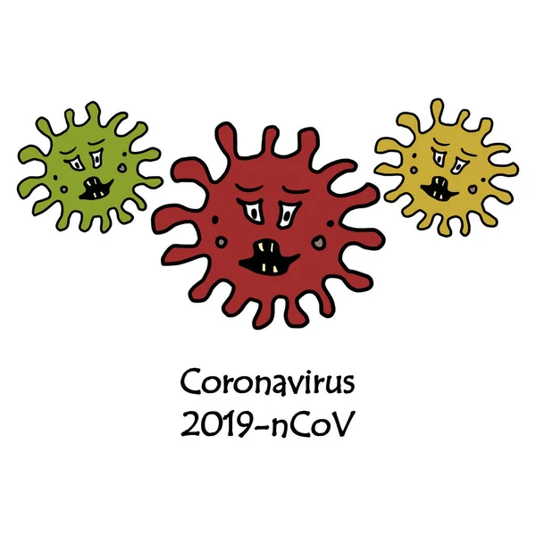 Coronavirus 2019-ncov karikatür hücreleri karalama çizimi izole edildi. Zatürree hastalığı. Tehlikeli koronavirüs kavramı.