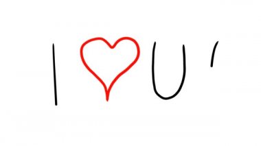 Beyaz ekranda yazdığın mesajlara bayılıyorum. Kırmızı kalp çizimli animasyon.