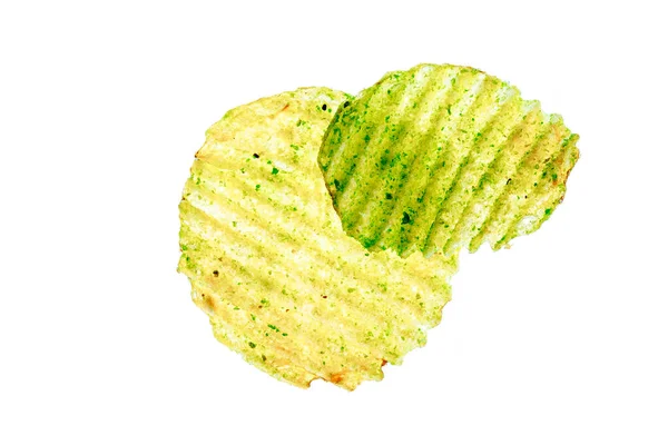 Two Potato Crisps Crincle Cut Hot Wasabi Flavouring Taste Isolated — Stock Photo, Image