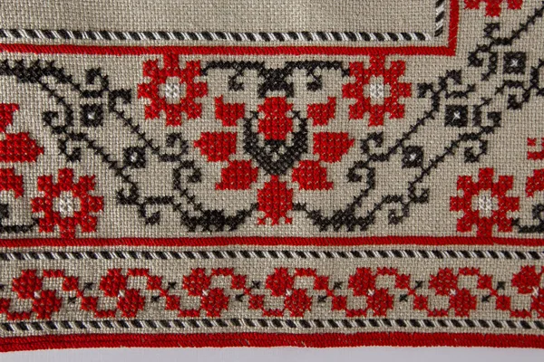 Bavlněná Tkanina Hrubé Textilie Ruční Výšivkou Bulharská Výšivka Kříž — Stock fotografie