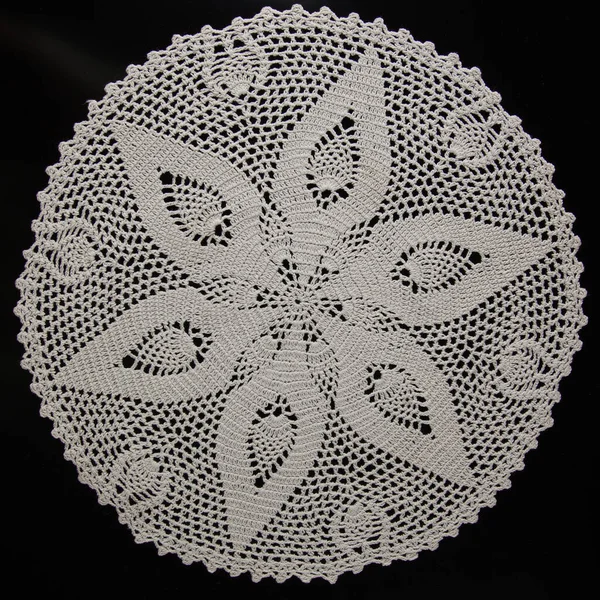 Crocheted Napkins White Lace Black Background — Stock Photo, Image