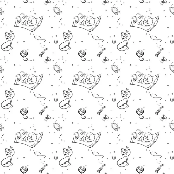 Czarno Biały Wzór Kotami Monochromatyczny Wzór — Zdjęcie stockowe