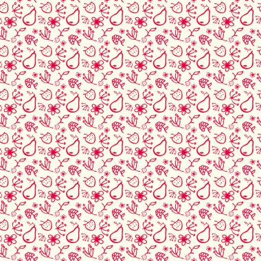 Kırmızı meyveli ve meyveli geometrik desen