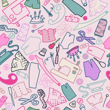 Kusursuz desen, stilize dikiş malzemeleri ve giysiler.