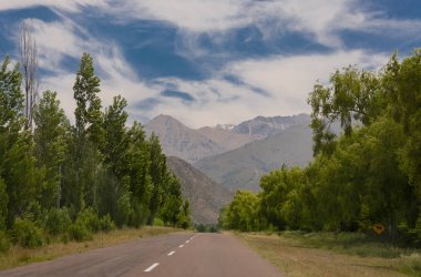 Arjantin, Mendoza 'da Uco Vadisi yakınlarında güzel bir şarap yolu.