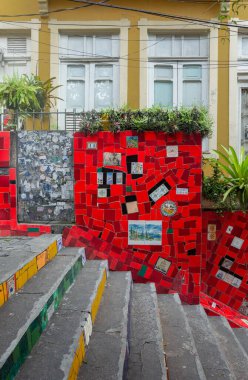 RIO DE JANEIRO, BRAZIL - JANUARY 3, 2020:  The famous Stairway Selaron (Escadaria Selaron) covered by colorful tiles in the historic center of Rio de Janeiro. This landmark was designed by the chilean artist Jorge Selaron clipart