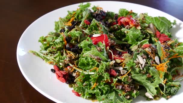 Huisgemaakte vegetarische salade op plaat — Stockvideo