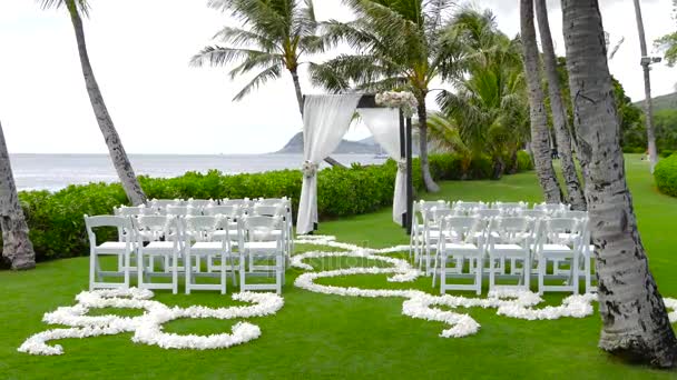 Mooie Hawaiian bruiloft bloemen decoratie instellen — Stockvideo