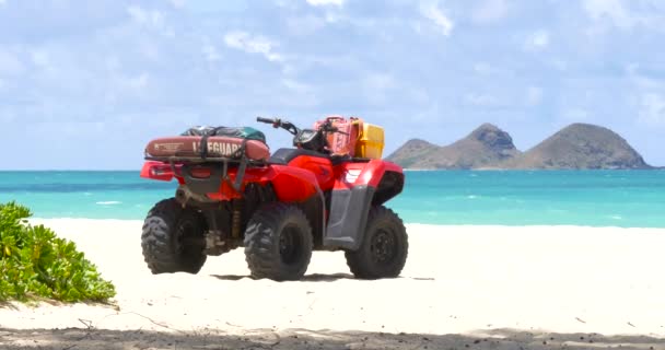 Quad ναυαγοσώστη στην παραλία Waimanalo Χαβάης νησί Oahu — Αρχείο Βίντεο