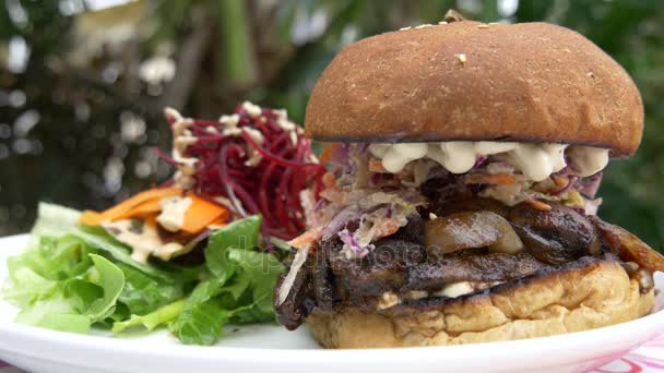 Hambúrguer vegetariano orgânico com legumes Verduras e cenoura — Vídeo de Stock