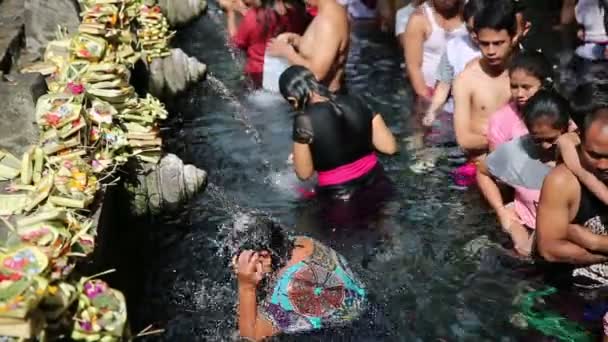 Povo balinês vem para o templo da água das fontes sagradas em Bali, Indonésia — Vídeo de Stock